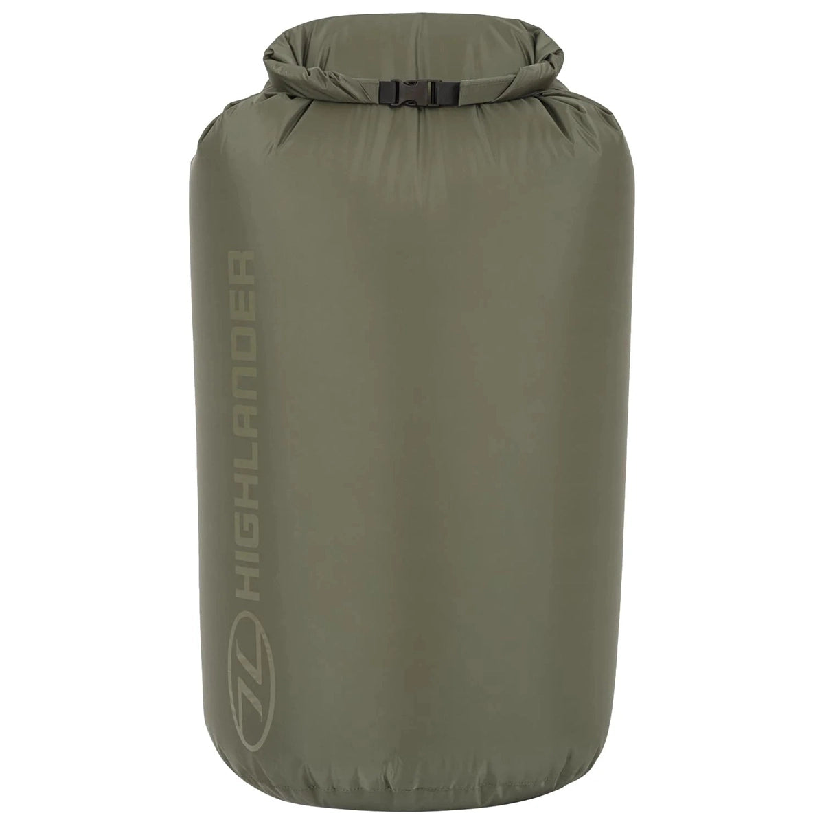 side view of 7L olive green Highlander dry bag with rolled top