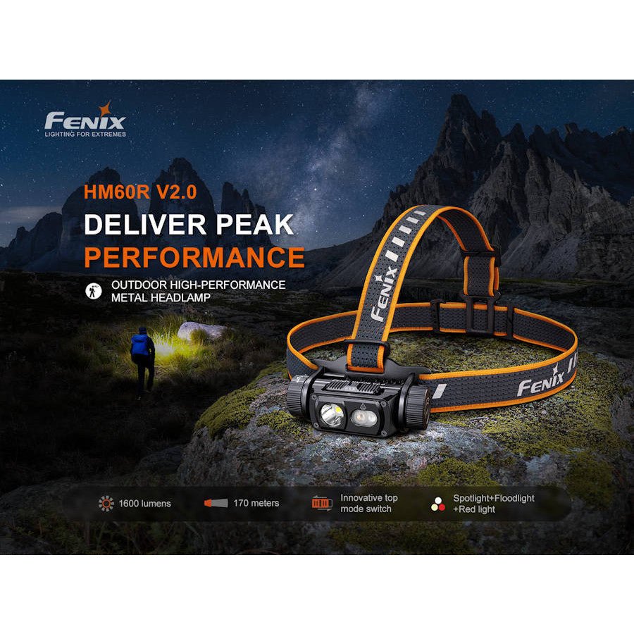 Fenix HM60R V2.0 1600 Lumens Rechargeable Headtorch - Hill and Dale Outdoors