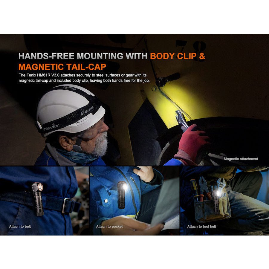 Fenix HM61R V3.0 1600 Lumens Magnetic Rechargeable Headtorch/Handtorch - Hill and Dale Outdoors