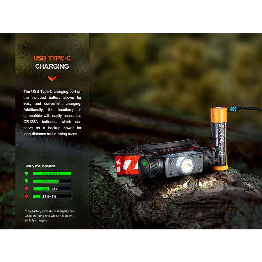 Fenix HM62 - T Light Weight Trail Running USB Rechargeable Headtorch - Black - Hill and Dale Outdoors