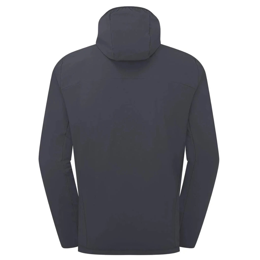Back view of Rab Borealis charcoal softshell hoody with seam detailing