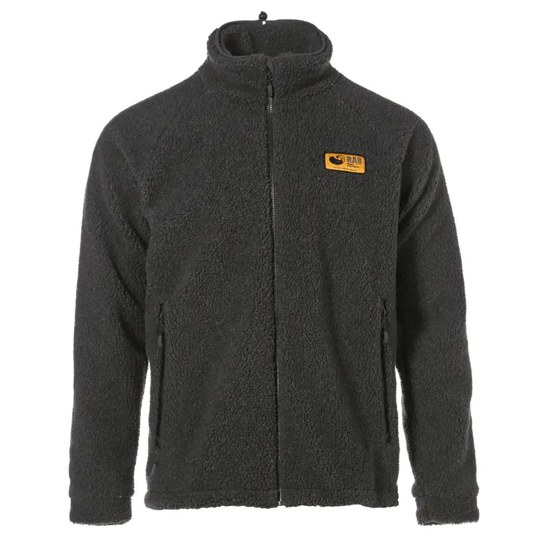 Men's Rab Original Pile fleece jacket in charcoal grey with Berber high pile texture and Pertex windproof barrier