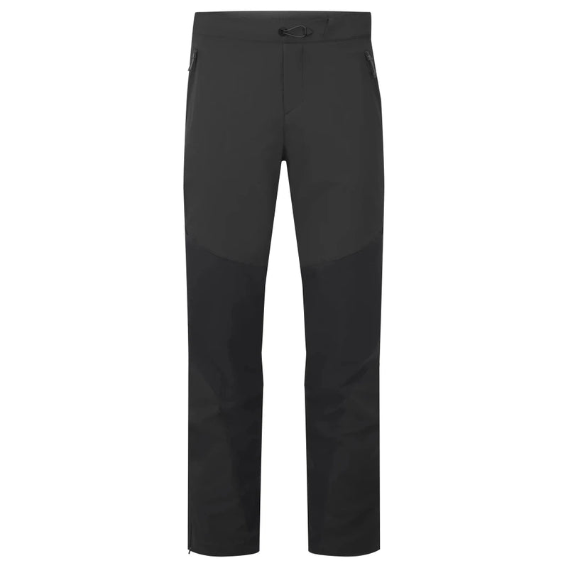 Rab Men's Torque Softshell Trousers in charcoal grey with reinforced knees and zippered pockets