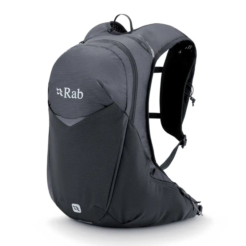 Rab Nitron 18L rucksack rear view with padded straps and ripstop fabric