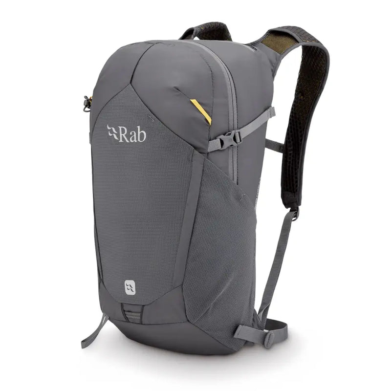 Grey Rab Tygen 22L backpack with padded straps and mesh side panels