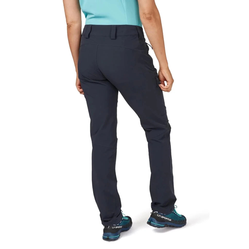Rab Women's Incline Softshell Trousers rear view showing zippered hip pocket
